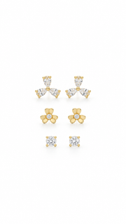 Marquise,Flower & Solitaire Stud Earrings Set - Aaryahi Silver jewellery product photo
