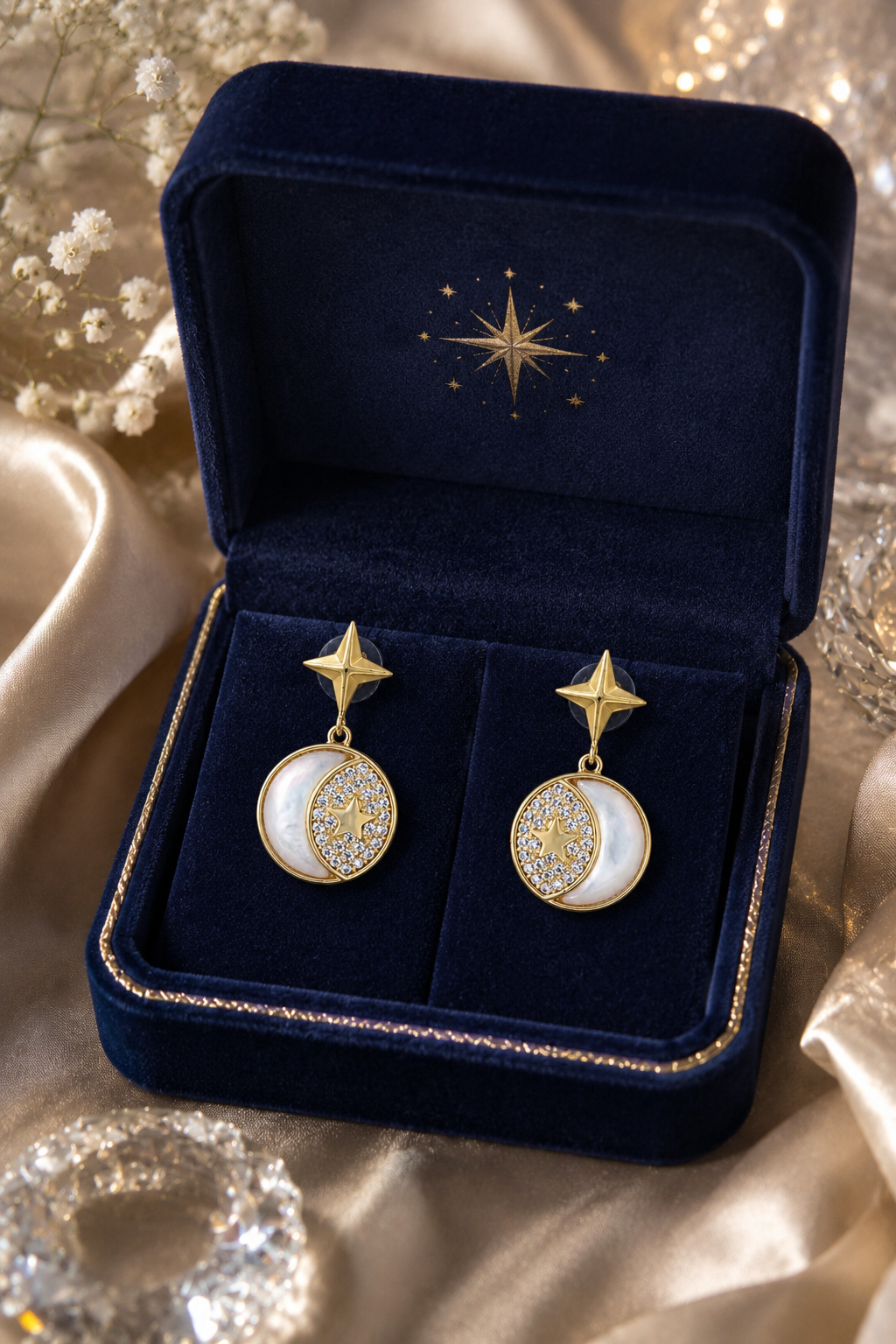 Moon & Star Pearl Earrings