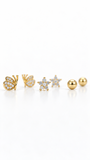 Butterfly, Star & Ball Earrings Set - Aaryahi Silver jewellery product photo
