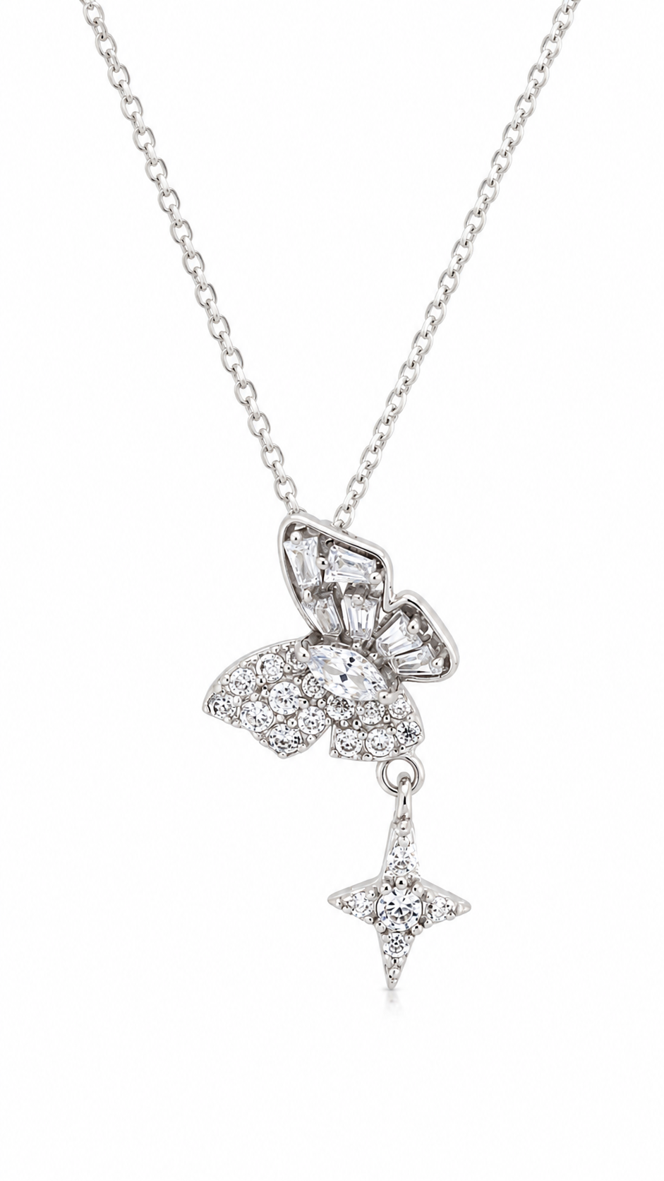 Silver Butterfly Drop Necklace