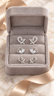 Triple Heart Stud Earrings Set – 3 Pairs - Aaryahi Silver jewellery product photo