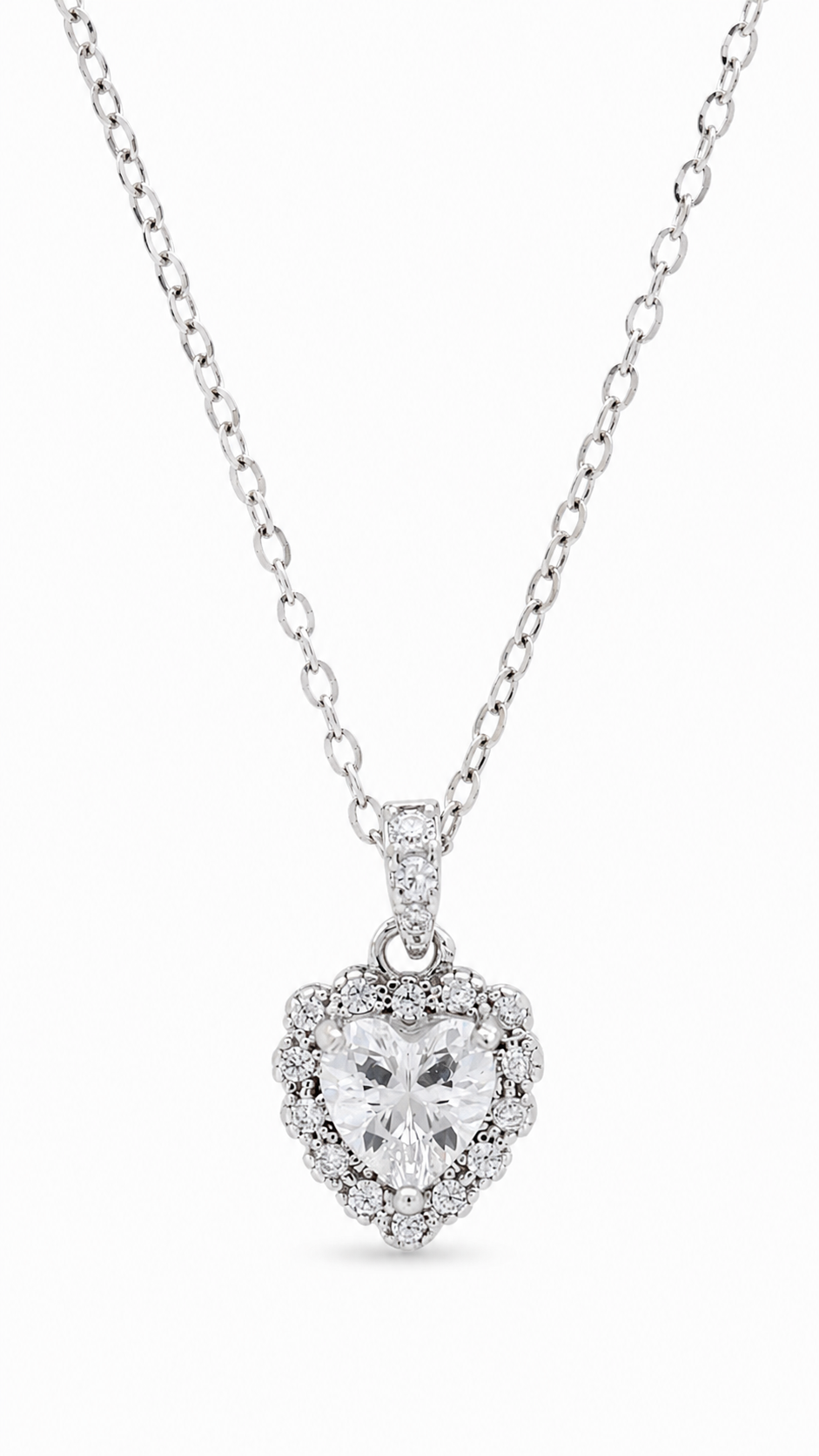 Silver Heart Halo Necklace