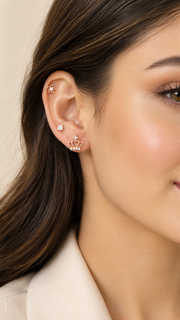 Solitaire, Crown Floral Bow Stud Earrings Set - Aaryahi Silver jewellery product photo