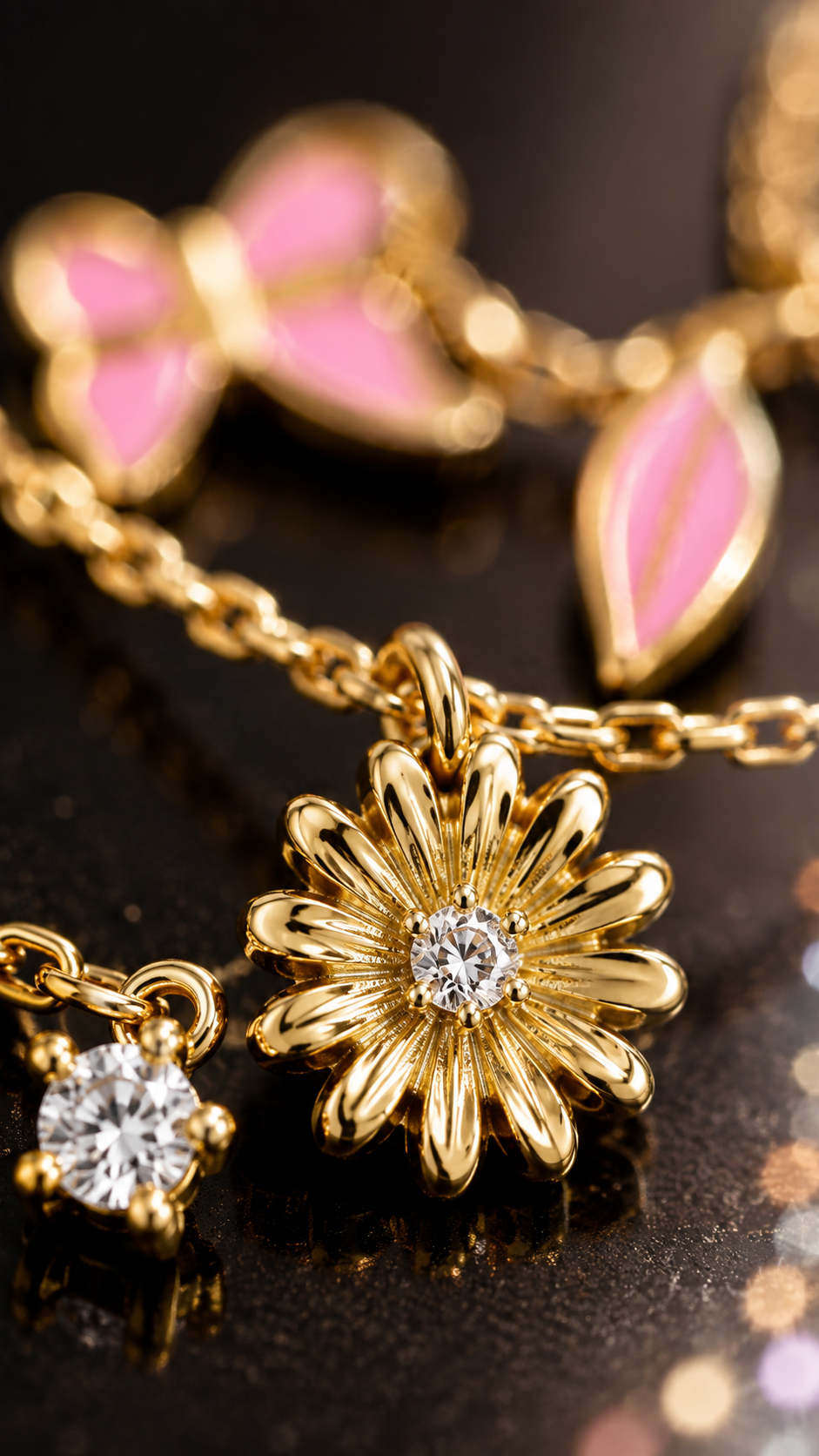Pink Butterfly & Flower Charm Bracelet