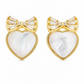 Elegant Gold Mother of Pearl Heart Bow Stud Earrings