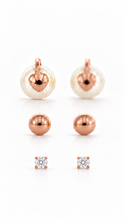 Pearl Heart, Ball Solitaire Stud Earrings Set - Aaryahi Silver jewellery product photo