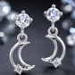 Silver Crescent Moon CZ Drop Earrings