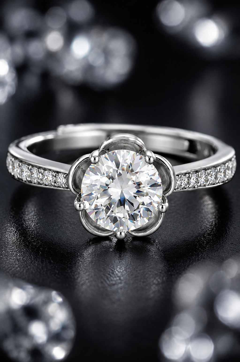 Round Solitaire Flower Ring