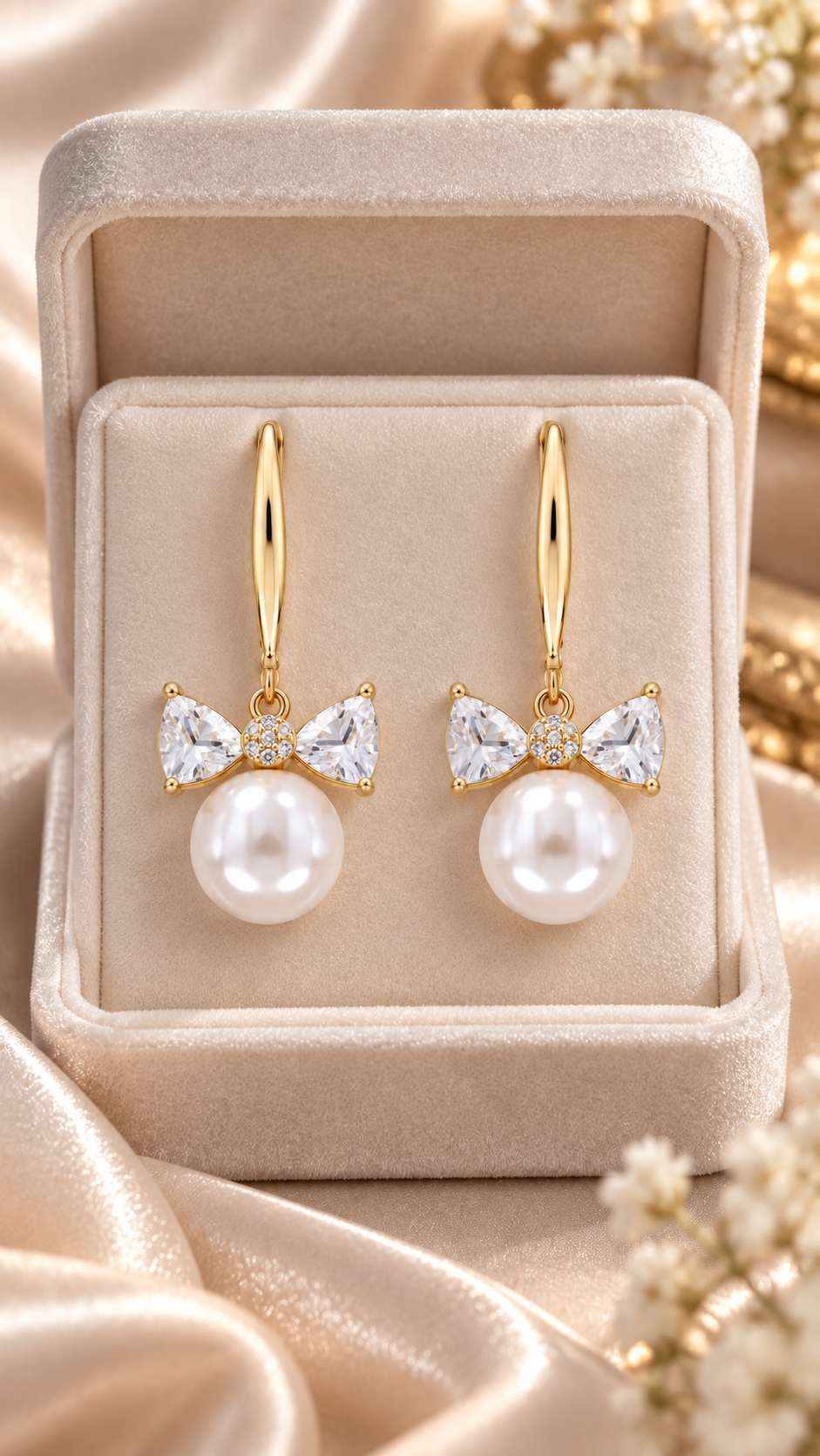 Bow & Pearl Drop Earrings