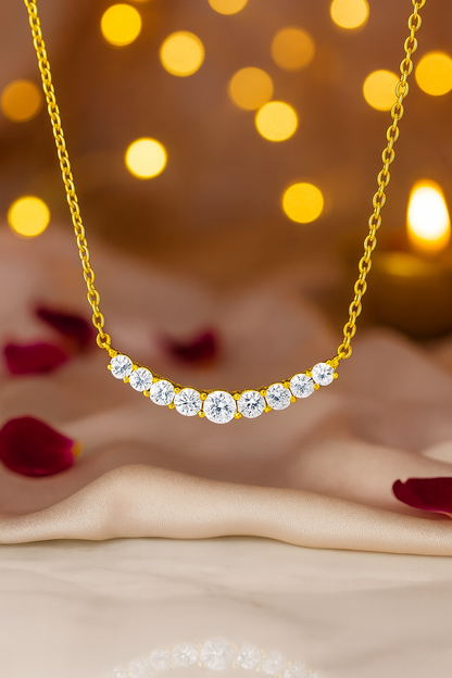 Gold Plated Zircon Necklace for Women Elegant Curve Pendant Chain for Daily and Festive Wear
