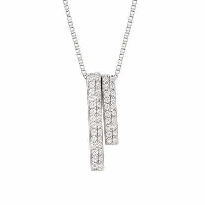 925 Silver Dual Bar Pendant Necklace for Women – Modern CZ Diamond Layered Design