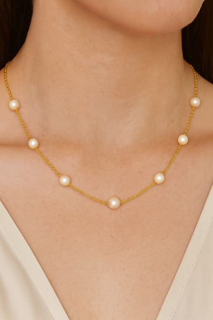 Gold Plated Pearl Chain Necklace for Women – Elegant Minimal Jewelry