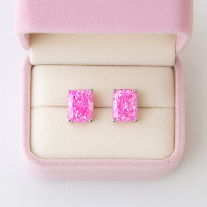 Pink Cushion-Cut Sparkle Stud Earrings for Women