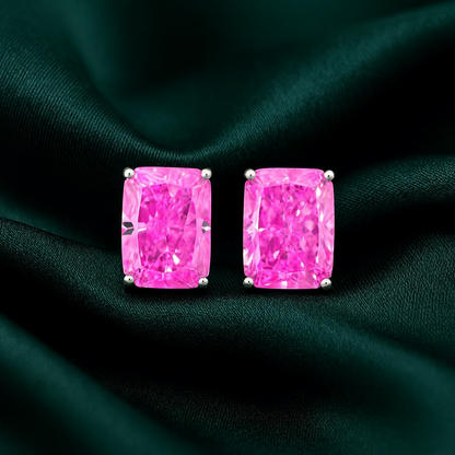 Pink Cushion-Cut Sparkle Stud Earrings for Women