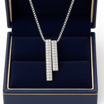925 Silver Dual Bar Pendant Necklace for Women – Modern CZ Diamond Layered Design