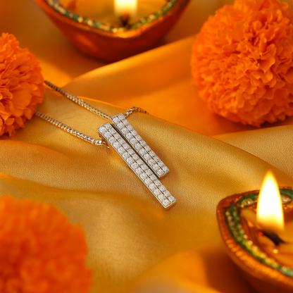 925 Silver Dual Bar Pendant Necklace for Women – Modern CZ Diamond Layered Design