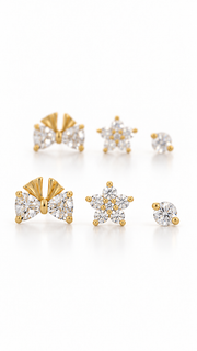 Bow, Floral Cluster Solitaire Stud Earrings Set - Aaryahi Silver jewellery product photo