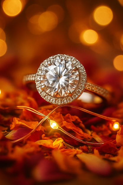 Elegant 925 Silver Halo Solitaire Zircon Ring for Women – Classic Round Stone Engagement & Party Wear Ring