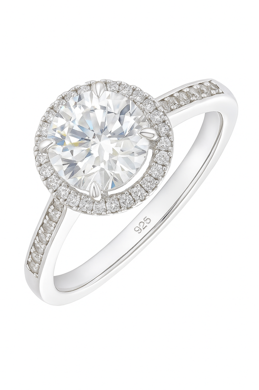 Elegant 925 Silver Halo Solitaire Zircon Ring for Women – Classic Round Stone Engagement & Party Wear Ring