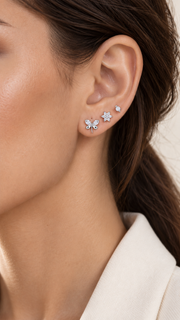 Butterfly, Floral Cluster Solitaire Stud Earrings Set - Aaryahi Silver jewellery product photo