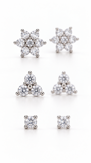 Floral Cluster, Three Stone Solitaire Stud Earrings Set - Aaryahi Silver jewellery product photo