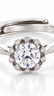 Silver CZ Round Halo Adjustable Ring