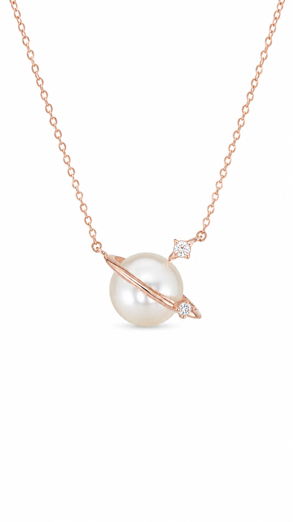 Elegant Rose Gold Pearl Planet Pendant Necklace