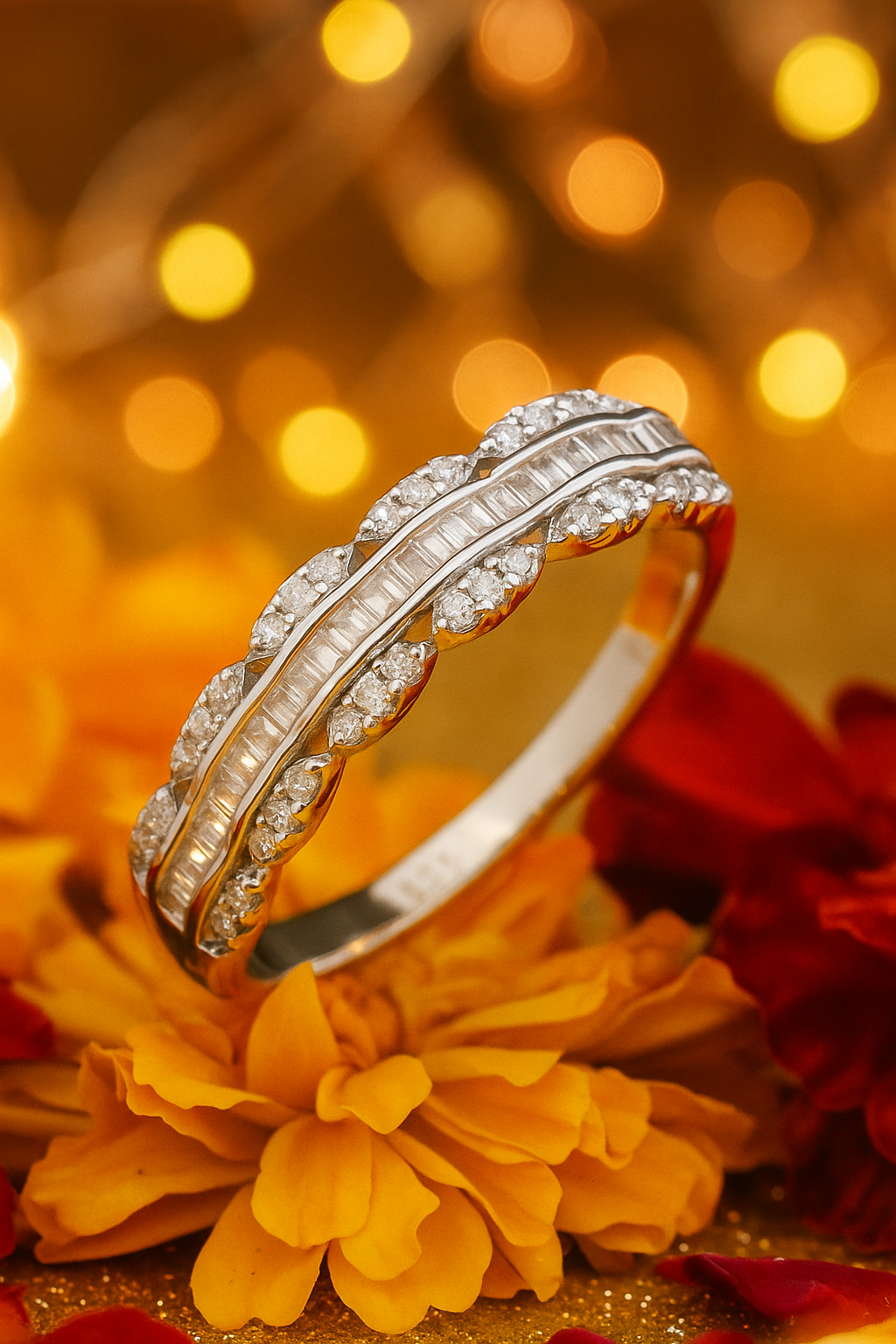 Elegant 925 Silver Baguette & Round Zircon Band Ring for Women – Stylish Dual Row Finger Ring for Party & Daily Wear