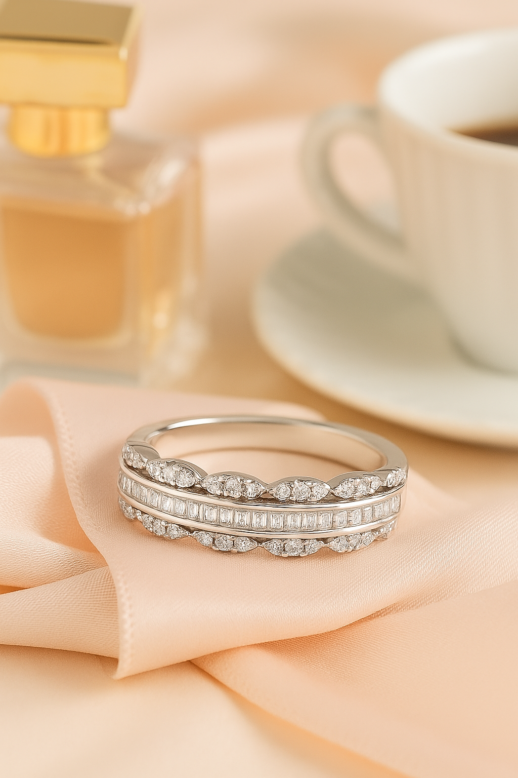 Elegant 925 Silver Baguette & Round Zircon Band Ring for Women – Stylish Dual Row Finger Ring for Party & Daily Wear