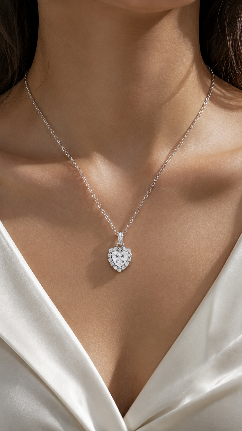Silver Heart Halo Necklace