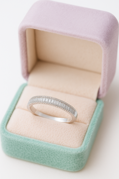 Minimal 925 Silver Baguette Zircon Band Ring for Women – Elegant Slim Finger Ring for Daily & Party Wear