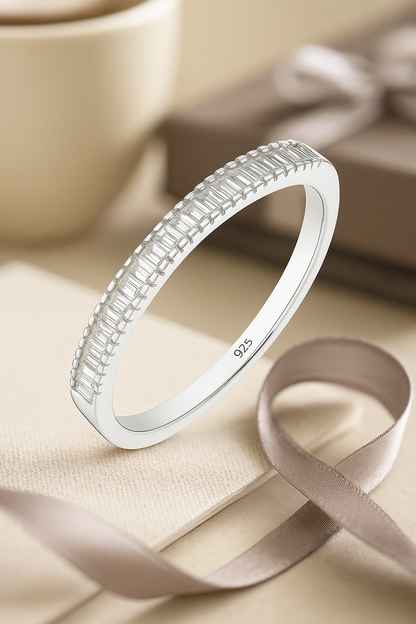 Minimal 925 Silver Baguette Zircon Band Ring for Women – Elegant Slim Finger Ring for Daily & Party Wear