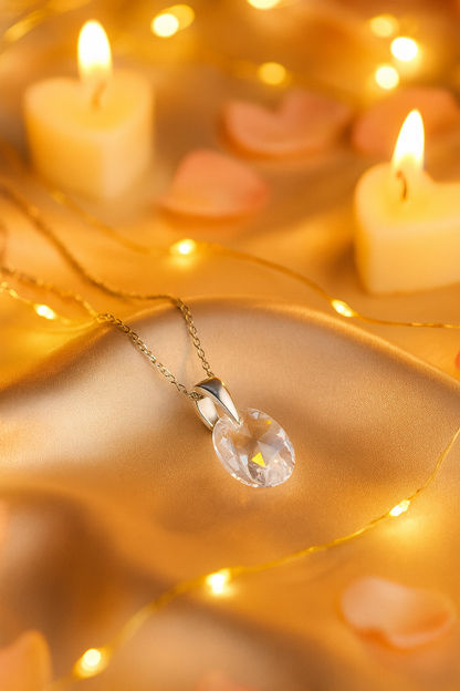 Silver Plated Round Solitaire Pendant Necklace for Women – Elegant Crystal Design