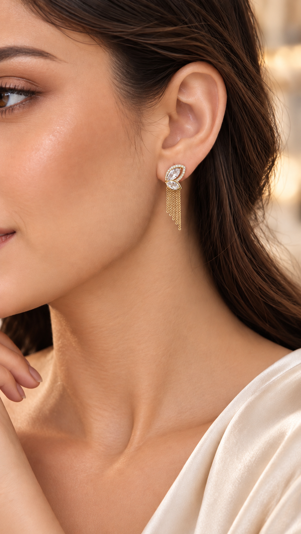 Butterfly Tassel Chain Earrings - Aaryahi Silver jewellery product photo