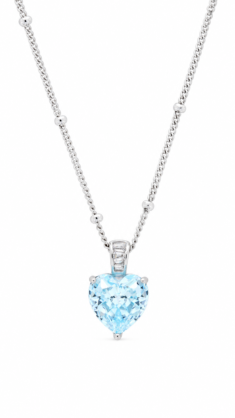 Elegant Silver Blue Heart Solitaire Pendant Necklace