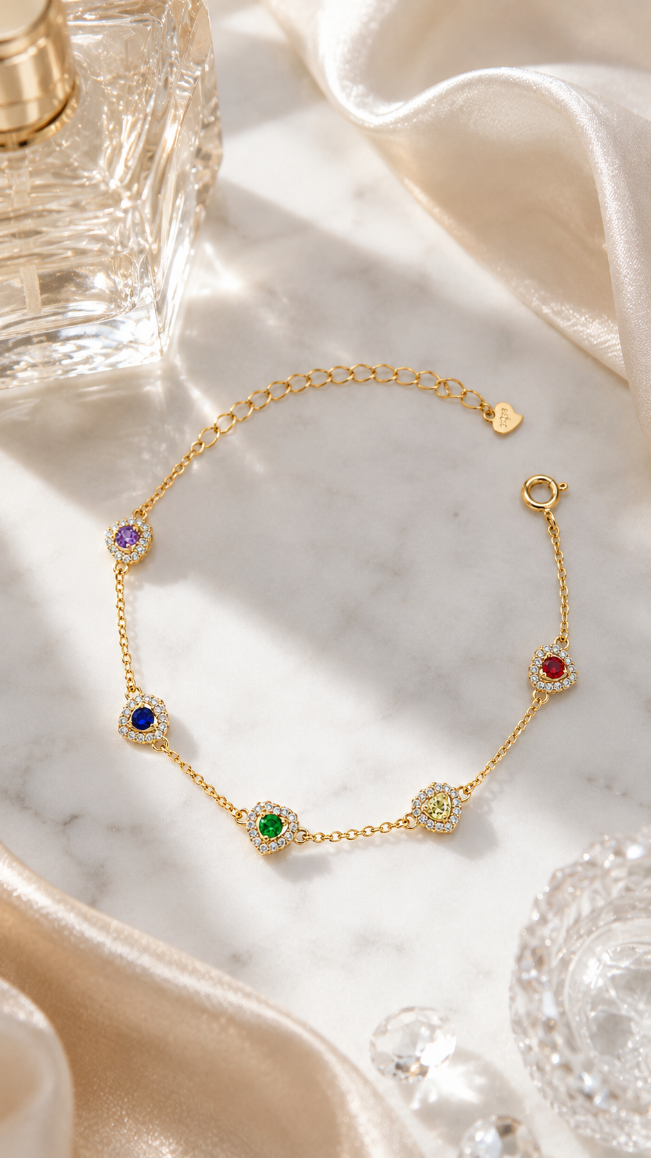Multicolor Heart Halo Chain Bracelet