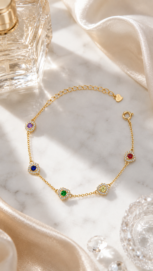Multicolor Heart Halo Chain Bracelet