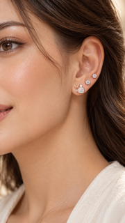Butterfly Pearl, Square Round Solitaire Earrings Set - Aaryahi Silver jewellery product photo