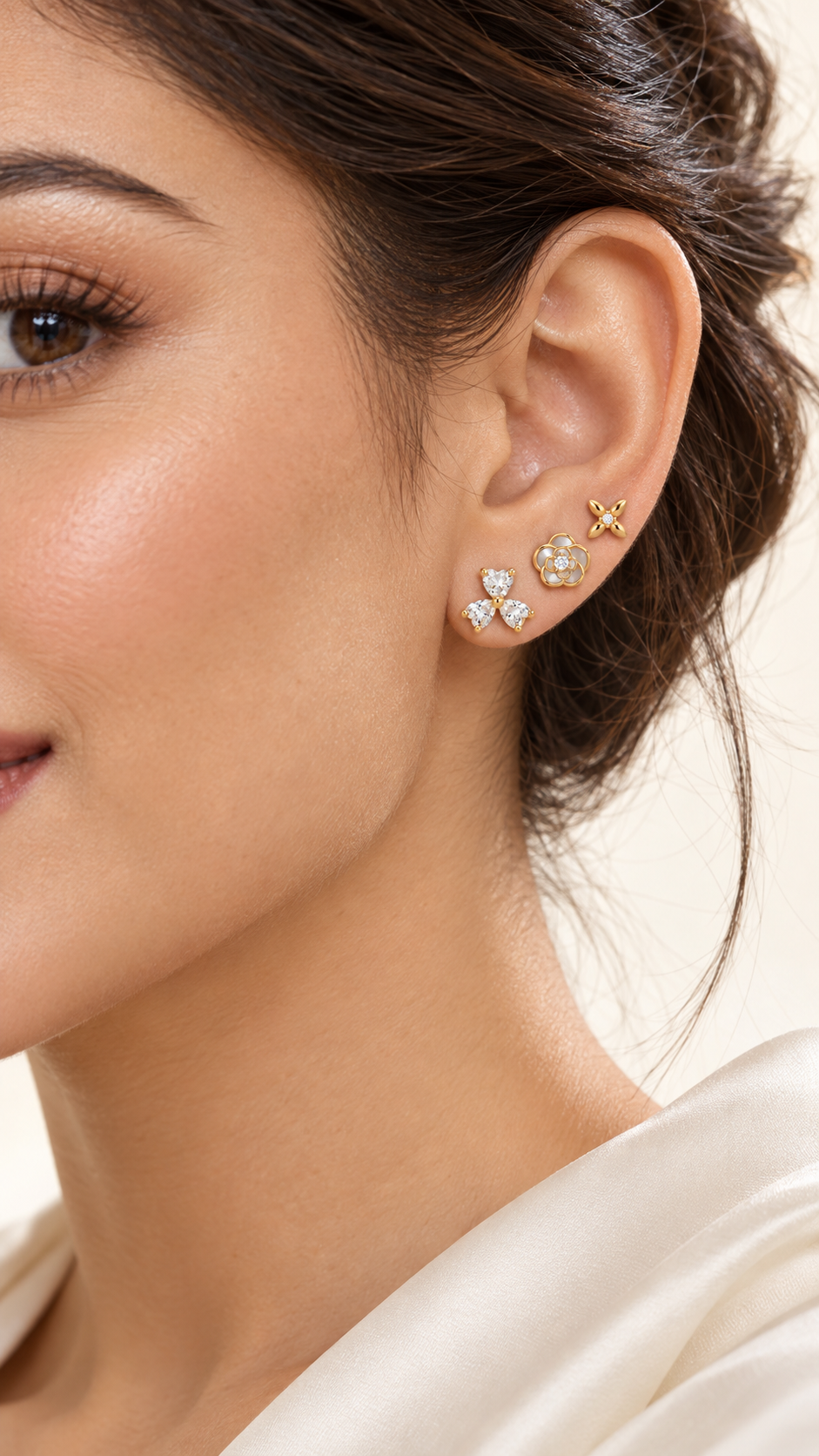 Clover,Flower & Four Petal Floral Earrings Set - Aaryahi Silver jewellery product photo