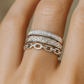 Trendy 925 Silver Adjustable Chain Design Ring for Women – Baguette & Zircon Layered Statement Finger Ring