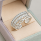 Trendy 925 Silver Adjustable Chain Design Ring for Women – Baguette & Zircon Layered Statement Finger Ring