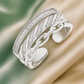 Trendy 925 Silver Adjustable Chain Design Ring for Women – Baguette & Zircon Layered Statement Finger Ring