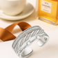 Trendy 925 Silver Adjustable Chain Design Ring for Women – Baguette & Zircon Layered Statement Finger Ring