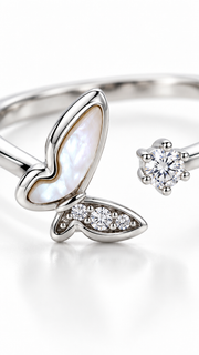 Silver Mother of Pearl Butterfly CZ Adjustable Ring