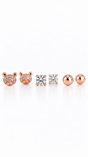 Teddy Bear, Solitaire Ball Earrings Set - Aaryahi Silver jewellery product photo