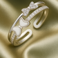 Cute 925 Silver Adjustable Double Bow Ring for Women – Enamel & Zircon Studded Open Finger Ring