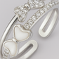 Cute 925 Silver Adjustable Double Bow Ring for Women – Enamel & Zircon Studded Open Finger Ring