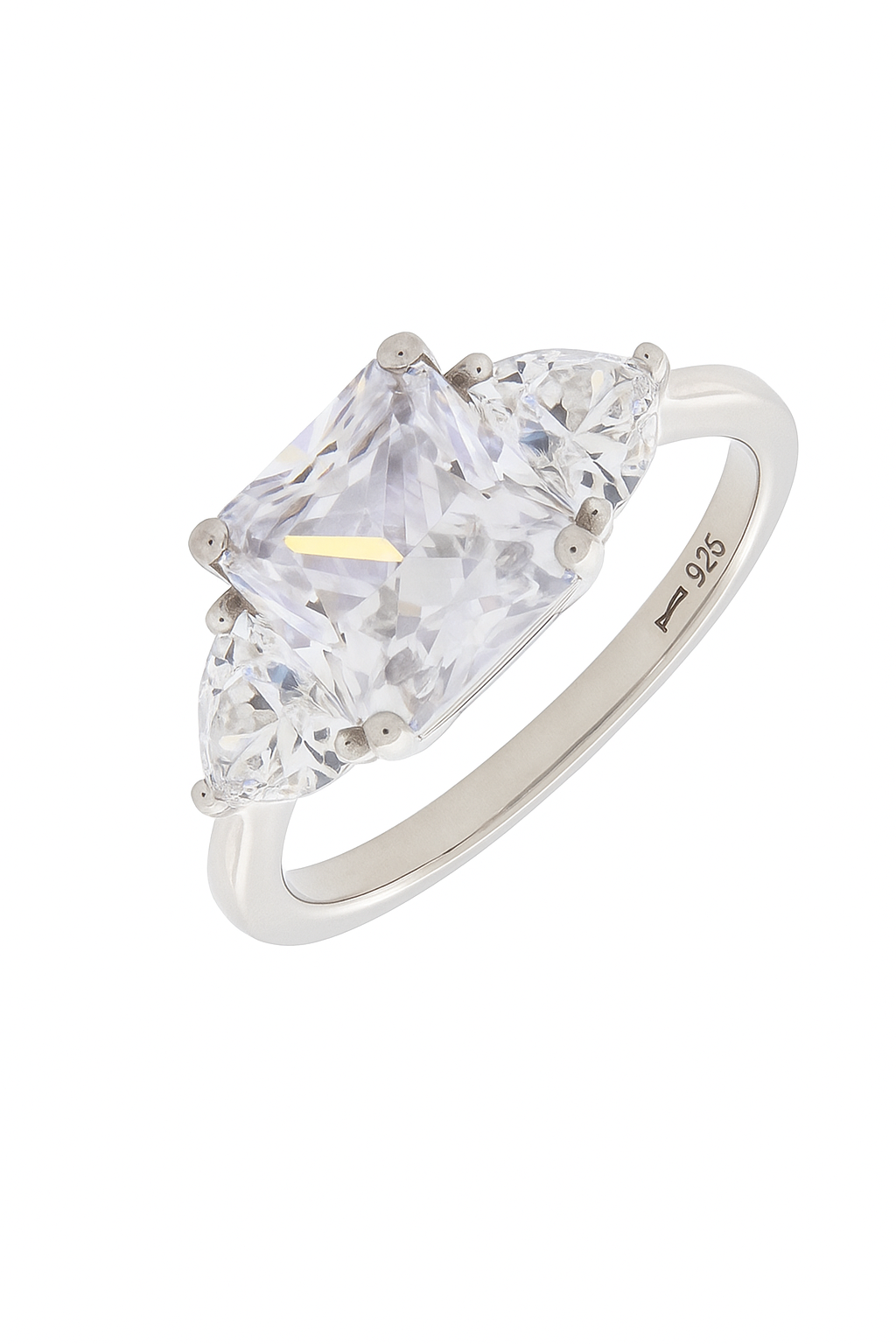 Elegant 925 Silver Princess-Cut Solitaire Ring for Women – Three Stone CZ Engagement & Party Wear Ring