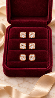 Square Pavé CZ Stud Earrings Set – 3 Pairs - Aaryahi Silver jewellery product photo