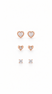Heart Halo, Heart & Solitaire Stud Earrings Set - Aaryahi Silver jewellery product photo